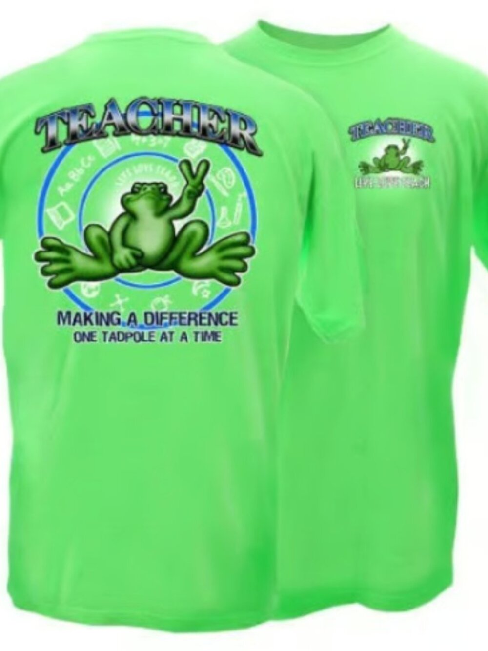 Peace Frogs Teacher T-Shirt ~ 100% Cotton ~ Large ~ Brand New!